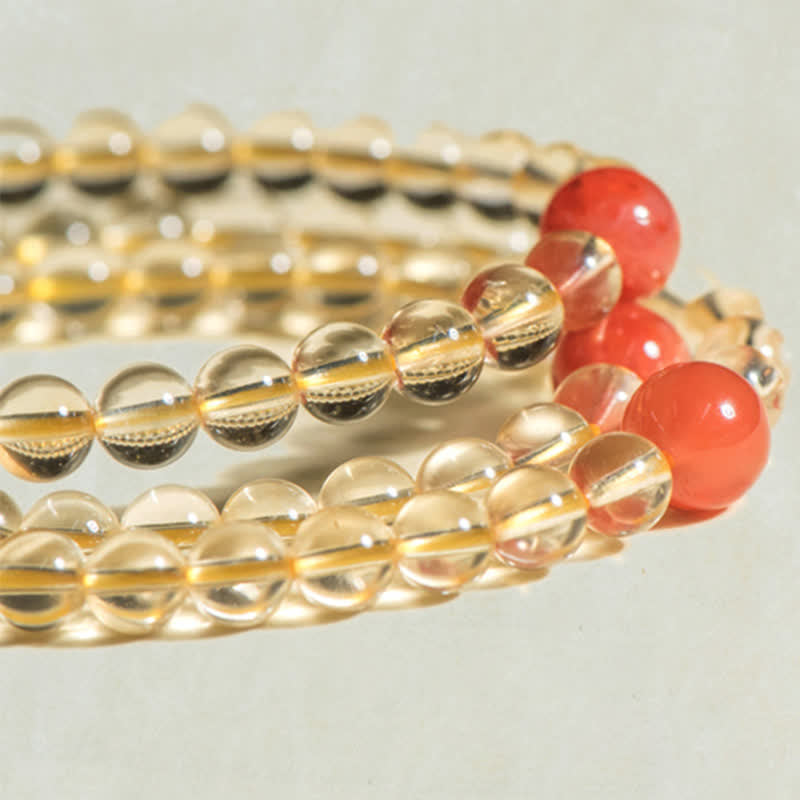 Wear FengShui 108 Mala Beads 925 Sterling Silver Natural Citrine Red Agate White Jade Prosperity Charm Bracelet