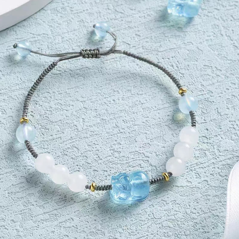 Wear FengShui Natural Aquamarine PiXiu Hetian White Jade Healing Bracelet