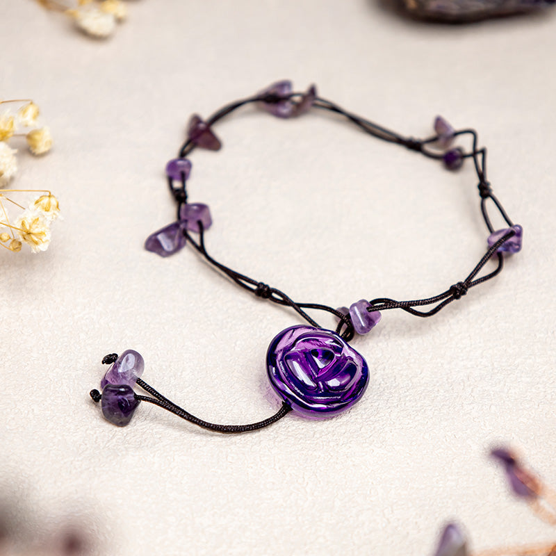 Wear FengShui Amethyst Pink Crystal Green Aventurine Rose Inner Peace Healing Anklet