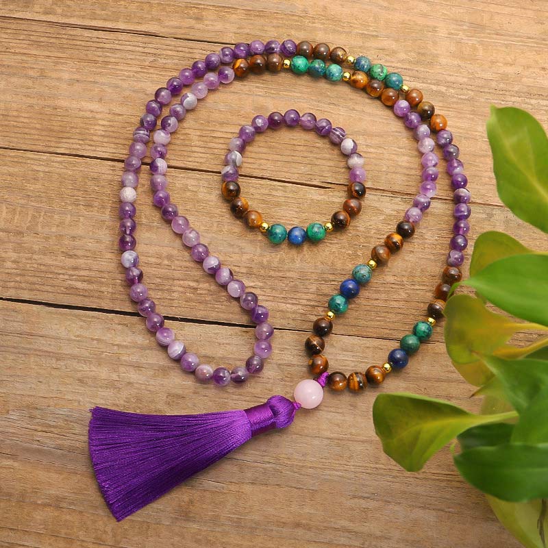 Wear FengShui Tibetan Amethyst Purify Bracelet Mala Set