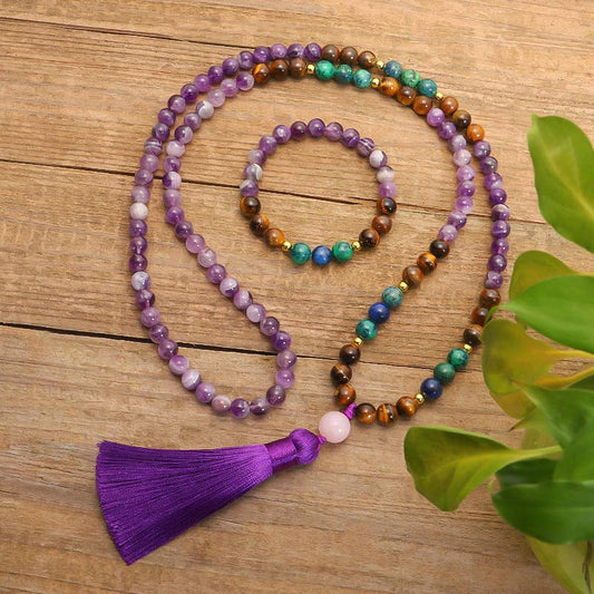 Wear FengShui Tibetan Amethyst Purify Bracelet Mala Set