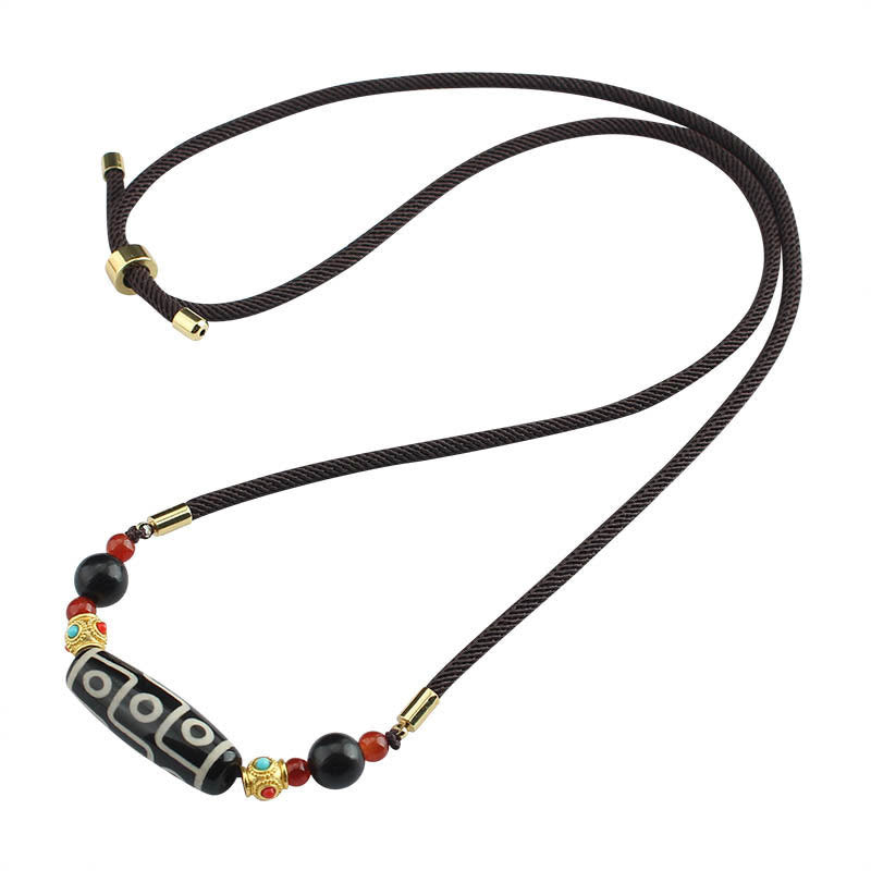 Wear FengShui Tibetan Nine-Eye Dzi Bead Protection Blessings String Necklace Pendant