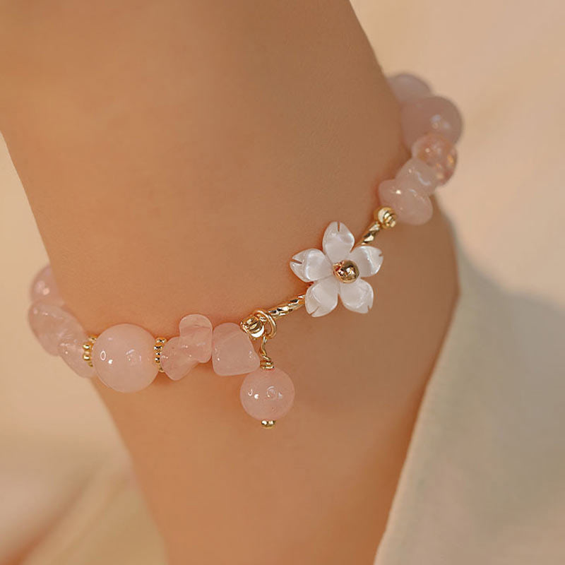Wear FengShui 14k Gold Plated Natural Pink Crystal Flower Love Bracelet