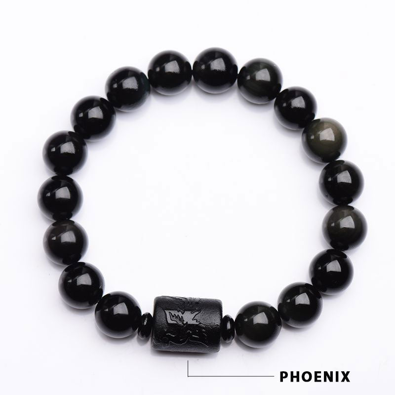 Wear FengShui Soul Cleansing Black Obsidian Phoenix Dragon Bracelet