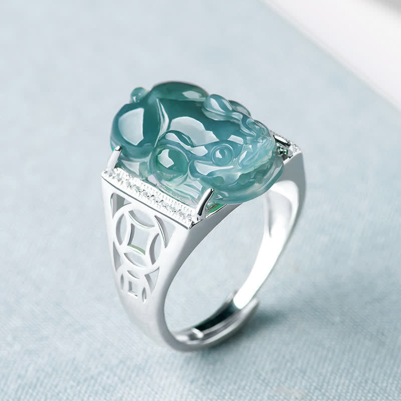 Wear FengShui 925 Sterling Silver Fengshui Wealth Prosperity Jade PiXiu Luck Ring