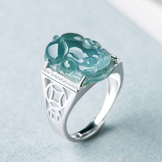 Wear FengShui 925 Sterling Silver Fengshui Wealth Prosperity Jade PiXiu Luck Ring