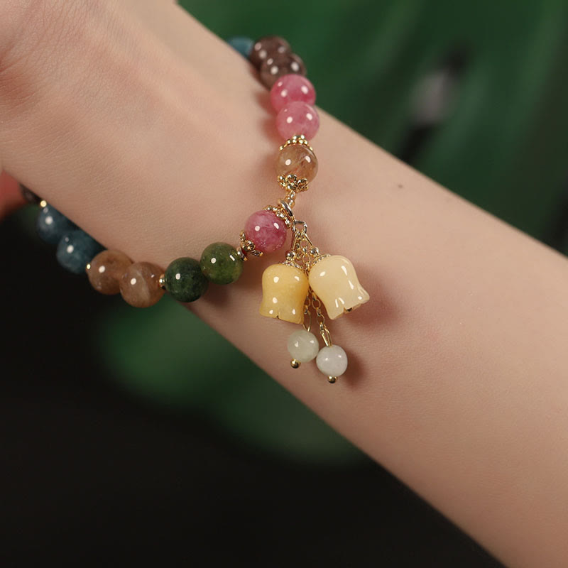 Wear FengShui Natural Colorful Tourmaline Flower Bead Love Bracelet