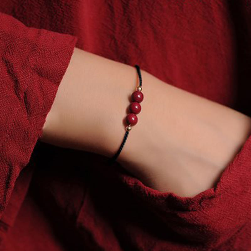 Wear FengShui 14K Gold Plated Natural Cinnabar Blessing String Braided Bracelet