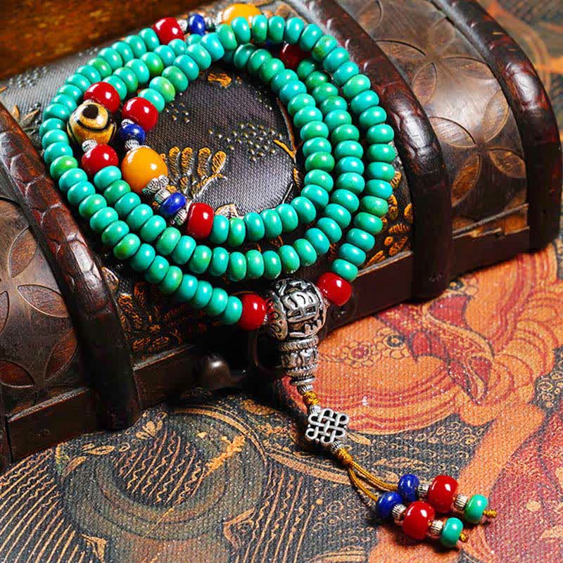 Wear FengShui 108 Mala Beads Tibetan Turquoise Dzi Bead Protection Bracelet