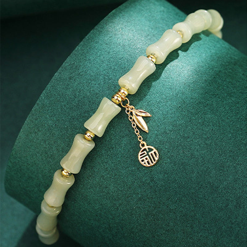 Wear FengShui 925 Sterling Silver Hetian Jade Bamboo Fu Character Prosperity Necklace Pendant Bracelet