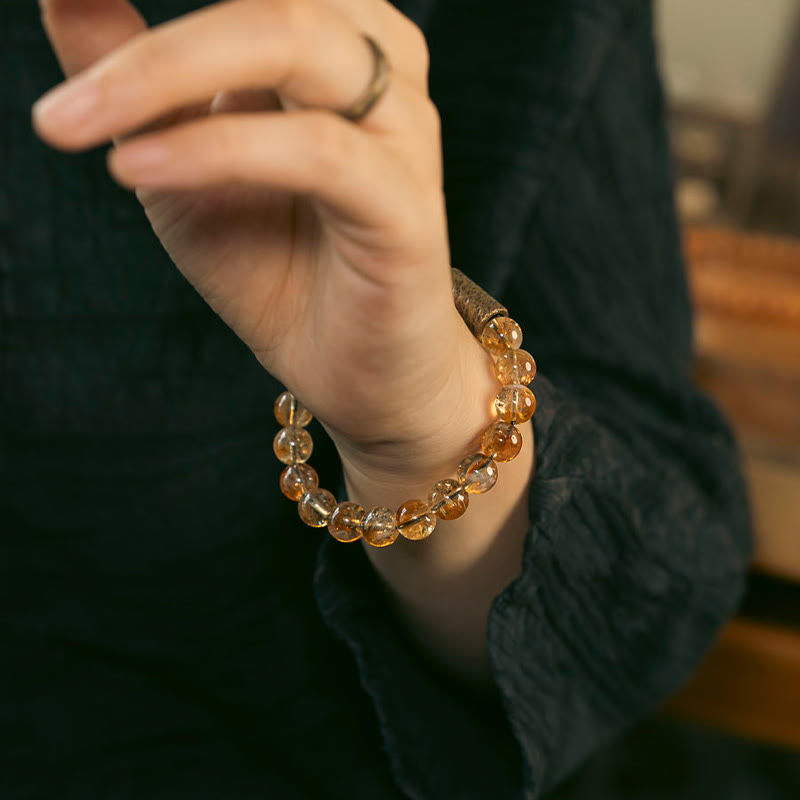 Wear FengShui Natural Citrine Crystal Brass Bead Protection Bracelet