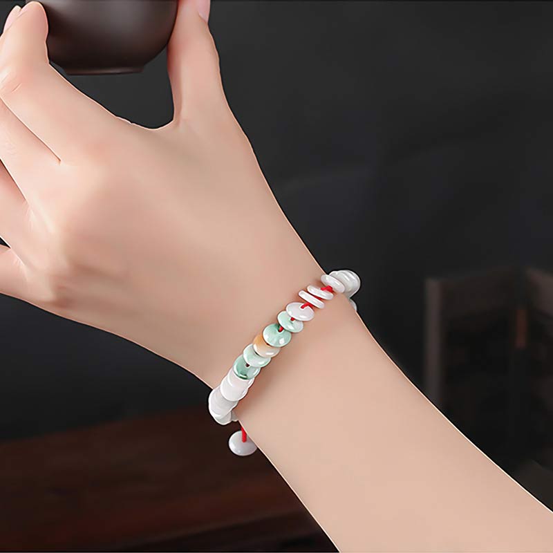 Wear FengShui Round Jade Lucky Red String Weave Bracelet