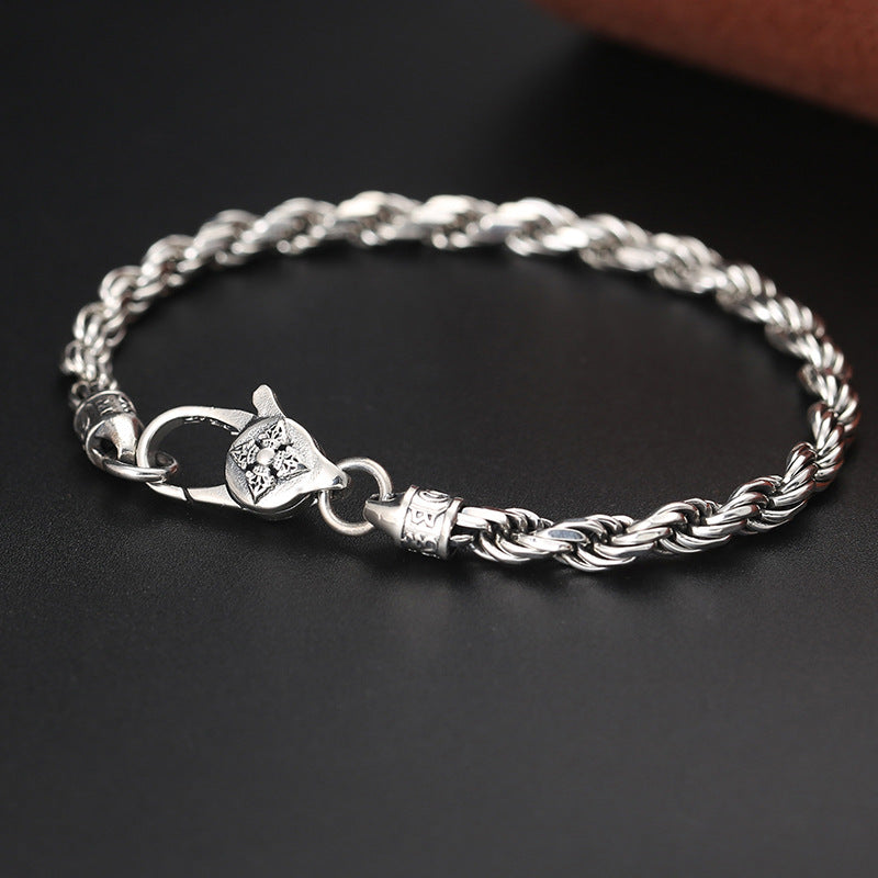Wear FengShui 925 Sterling Silver Tibet Om Mani Padme Hum Double Dorje Vajra Twisted Design Peace Love Bracelet