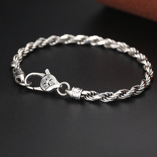 Wear FengShui 925 Sterling Silver Tibet Om Mani Padme Hum Double Dorje Vajra Twisted Design Peace Love Bracelet