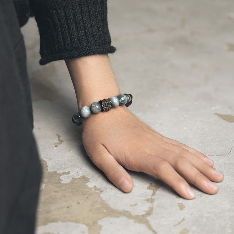 Wear FengShui Eagle's Eye Stone Ebony Wood Copper Confidence Couple Bracelet