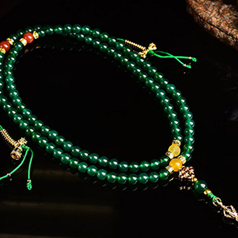 Wear FengShui 108 Beads Natural Green Agate Success Bracelet Mala