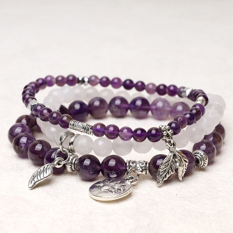 Wear FengShui 3PCS Natural Quartz Crystal Beaded Healing Energy Lotus Bracelet