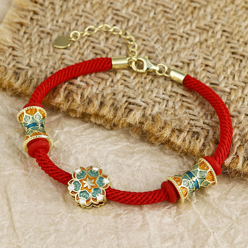 Wear FengShui Dunhuang 925 Sterling Silver Lotus Drum New Beginning Red Rope Bracelet
