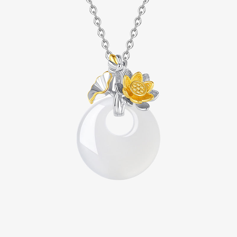 Wear FengShui 925 Sterling Silver Round Chalcedony Twelve Months Flower Harmony Necklace Pendant