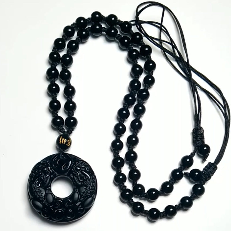 Wear FengShui Pixiu Obsidian Wealth Pendant Necklace