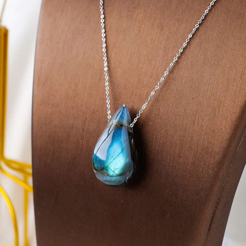 Wear FengShui Labradorite Water Drop Support Healing Necklace Pendant