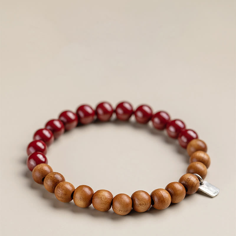 Wear FengShui 925 Sterling Silver Peach Wood Cinnabar Ward Off Evil Spirits Bracelet