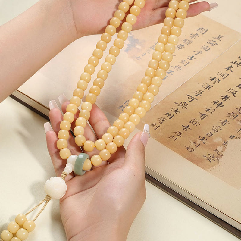 Wear FengShui Natural Bodhi Seed Lotus Dzi Bead Peace Harmony Charm Bracelet