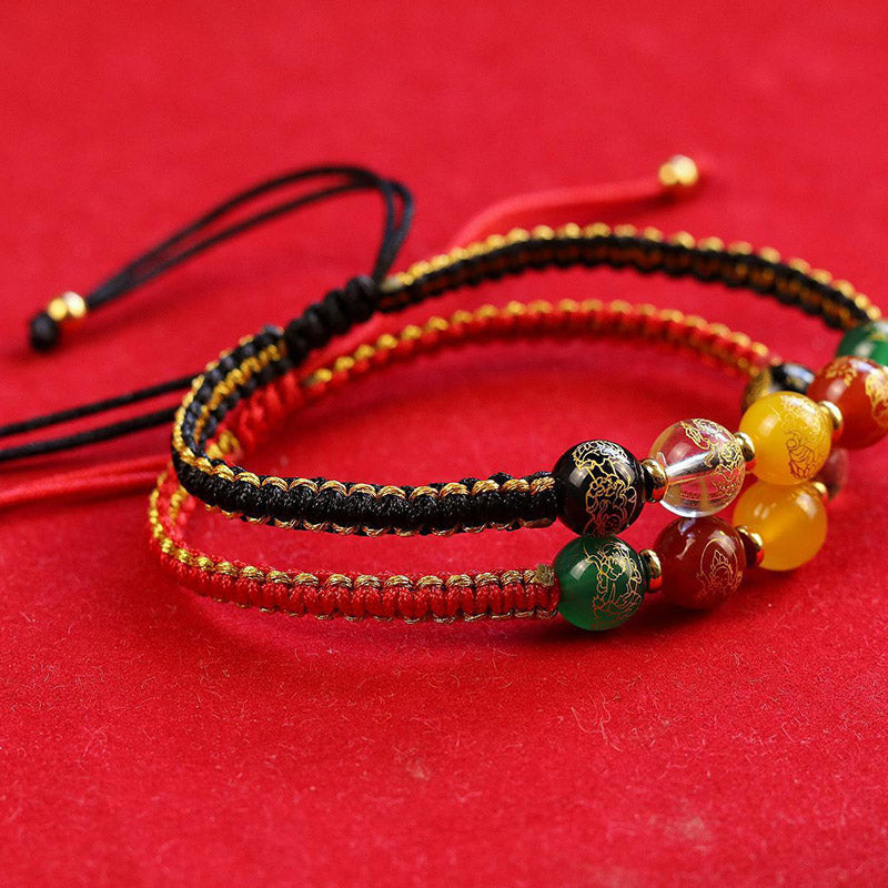 Wear FengShui Five Directions Gods of Wealth Agate Handmade Protection String Braid Bracelet