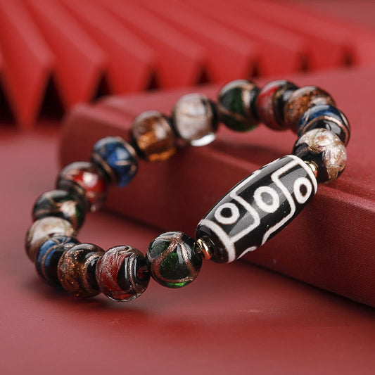 Wear FengShui Tibetan Nine-Eye Dzi Bead Three-eyed Dzi Bead Liuli Glass Bead Wealth Bracelet
