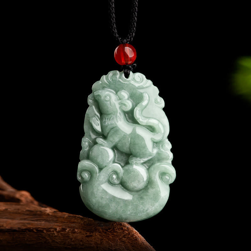 Wear FengShui Natural Green Jade 12 Chinese Zodiac Luck Prosperity Necklace Pendant