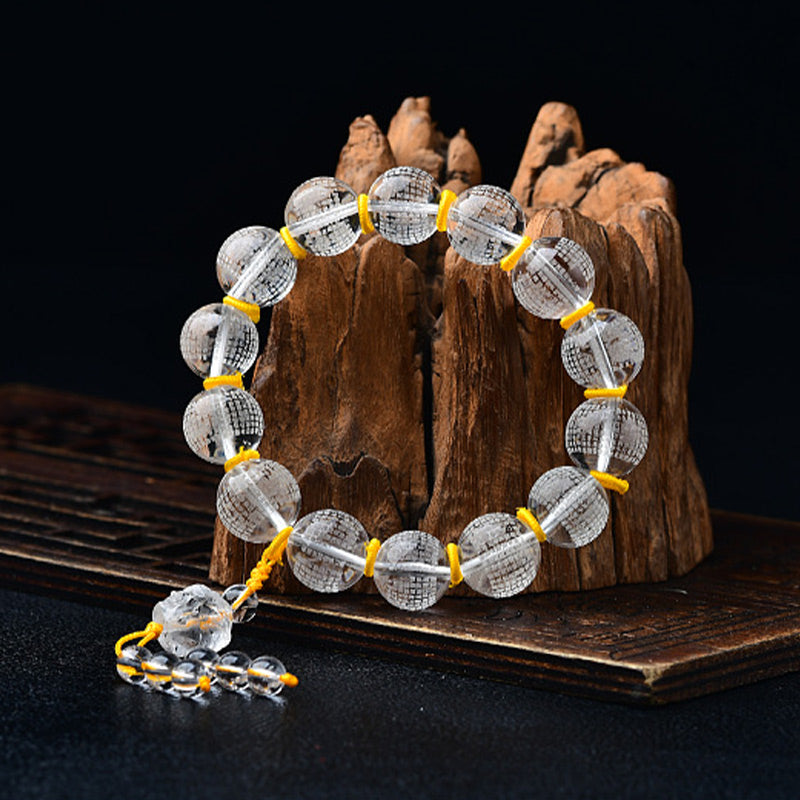 Wear FengShui Tibet White Crystal Half Demon Half Buddha Heart Sutra Lotus Healing Bracelet