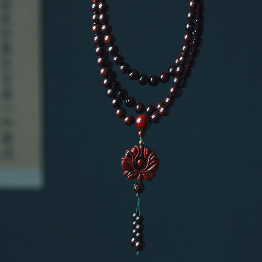 Wear FengShui Tibetan Small Leaf Red Sandalwood Lotus Mala Balance Bracelet