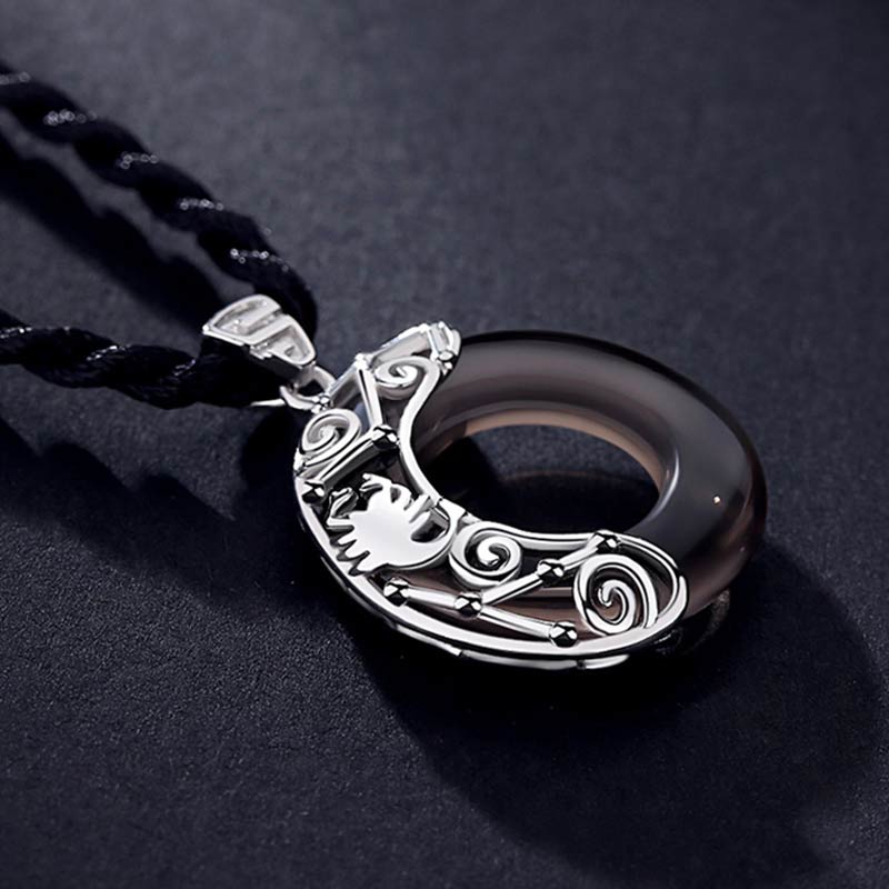 Wear FengShui 12 Constellations of the Zodiac Ice Obsidian Blessing Round Pendant Necklace