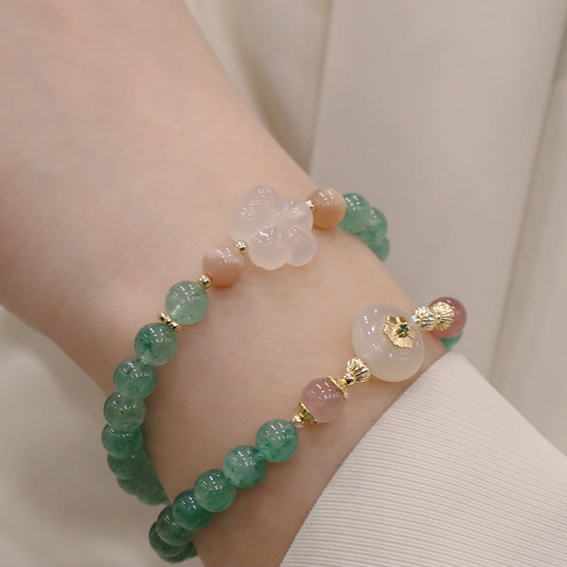 Wear FengShui Natural Green Strawberry Quartz Chalcedony Flower Gratitude Bracelet