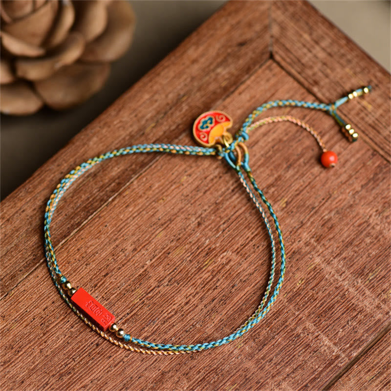 Wear FengShui Handmade Cinnabar As One Wishes Blessing Braid Double Layer Bracelet