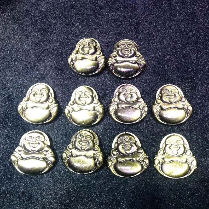 Wear FengShui Laughing Buddha Gold Sheen Obsidian Wealth Necklace Pendant