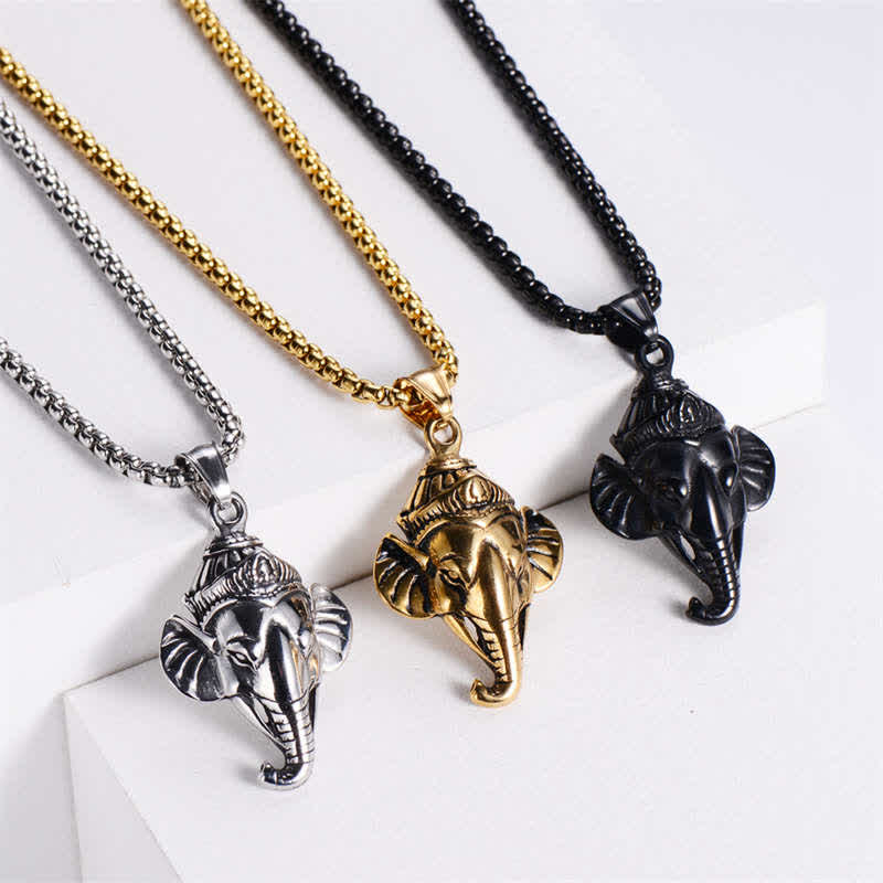 Wear FengShui Ganesh Ganpati Elephant Titanium Steel Protection Pendant Necklace