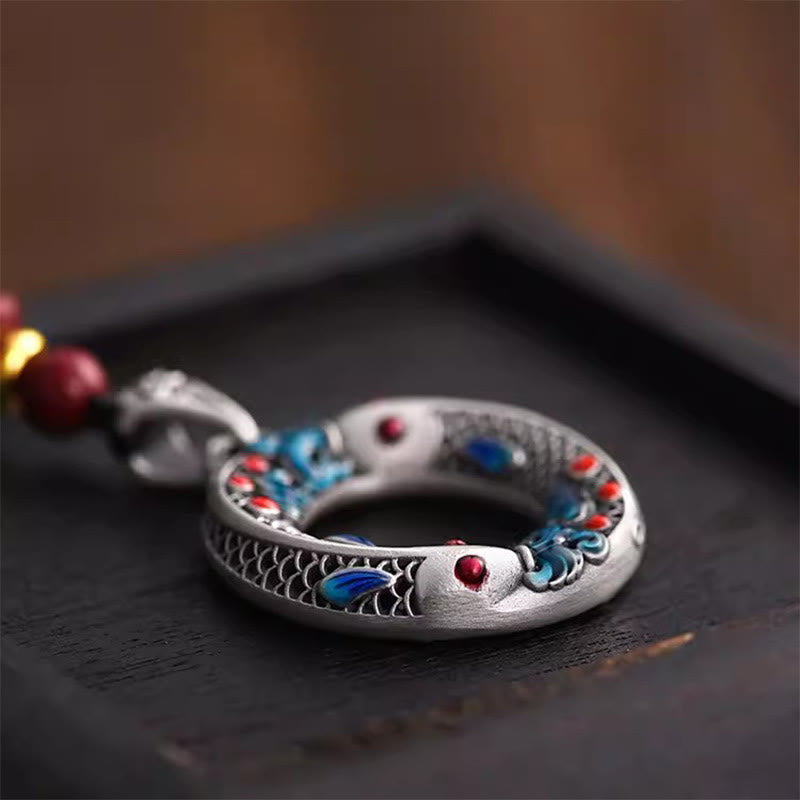 Wear FengShui Koi Fish Peace Buckle Copper Wealth Luck Necklace Pendant
