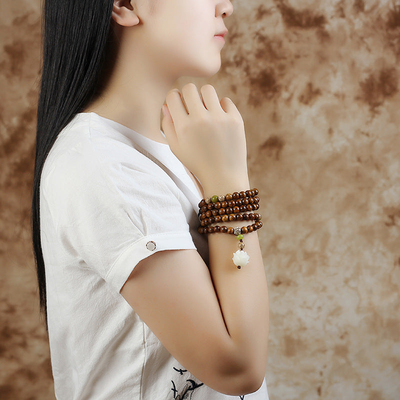 Wear FengShui Tibetan Rosewood Lotus Mala Protection Calm Necklace Bracelet