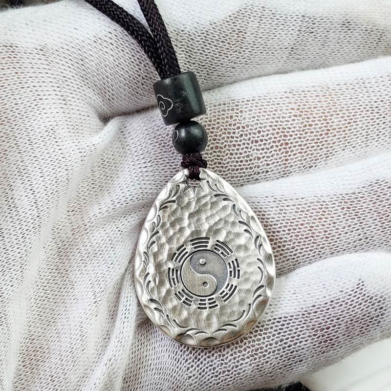 Wear FengShui Vintage 999 Sterling Silver Yin Yang Bagua Water Drop Design Balance Harmony Necklace Pendant