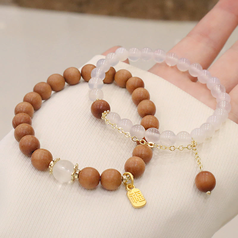 Wear FengShui Sandalwood Cat's Eye Fu Character Charm Protection Bracelet