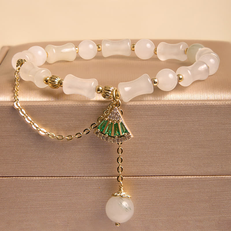 Wear FengShui Tianshan White Jade Bamboo Pattern Luck Blessing Bracelet