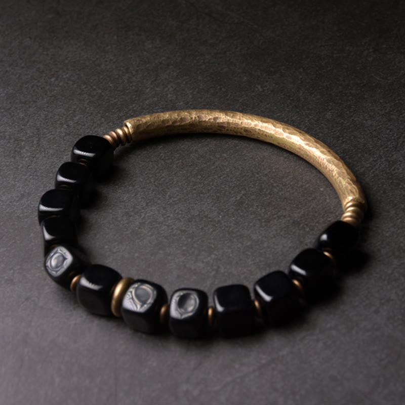 Wear FengShui Black Obsidian Crystal Copper Strength Couple Bracelet
