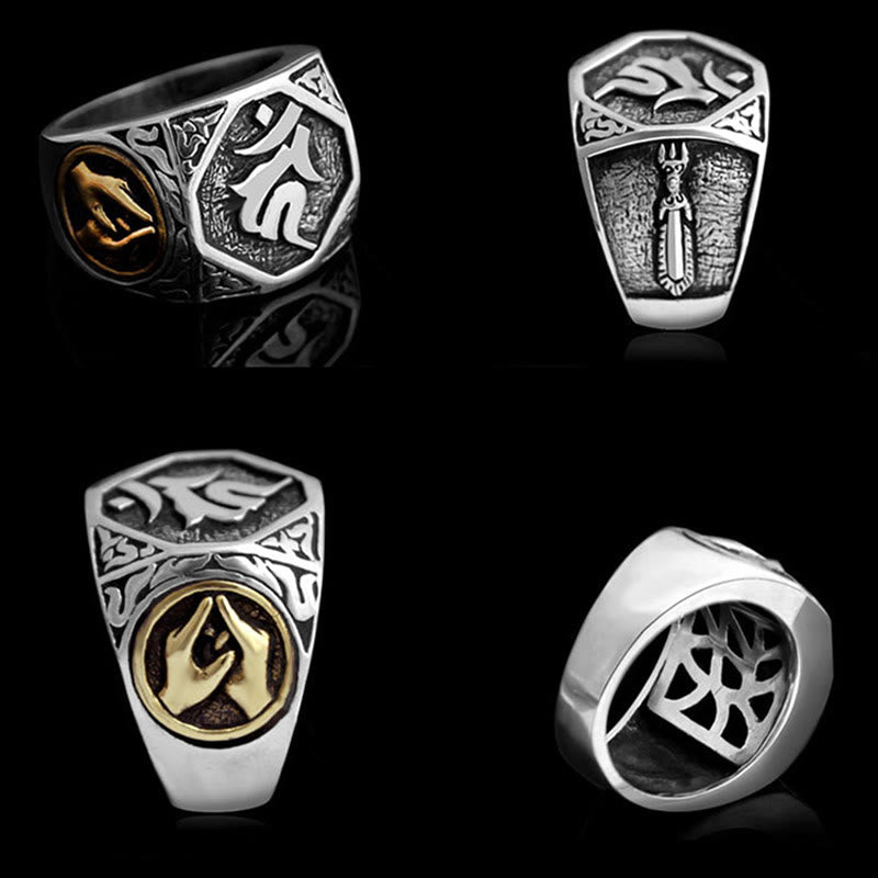 Wear FengShui 925 Sterling Silver Sanskrit Design Carved Protection Adjustable Ring