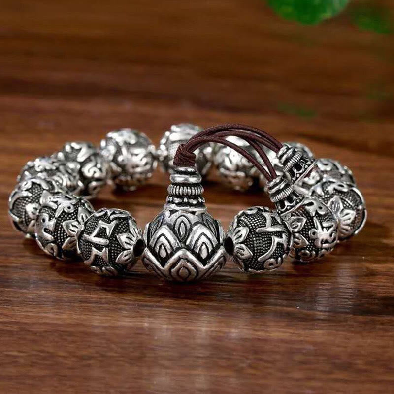 Wear FengShui Tibetan Om Mani Padme Hum Carved Alloy Beads Amulet Bracelet