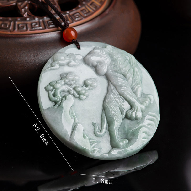 Wear FengShui Chinese Zodiac Tiger Jade Protection Necklace String Pendant