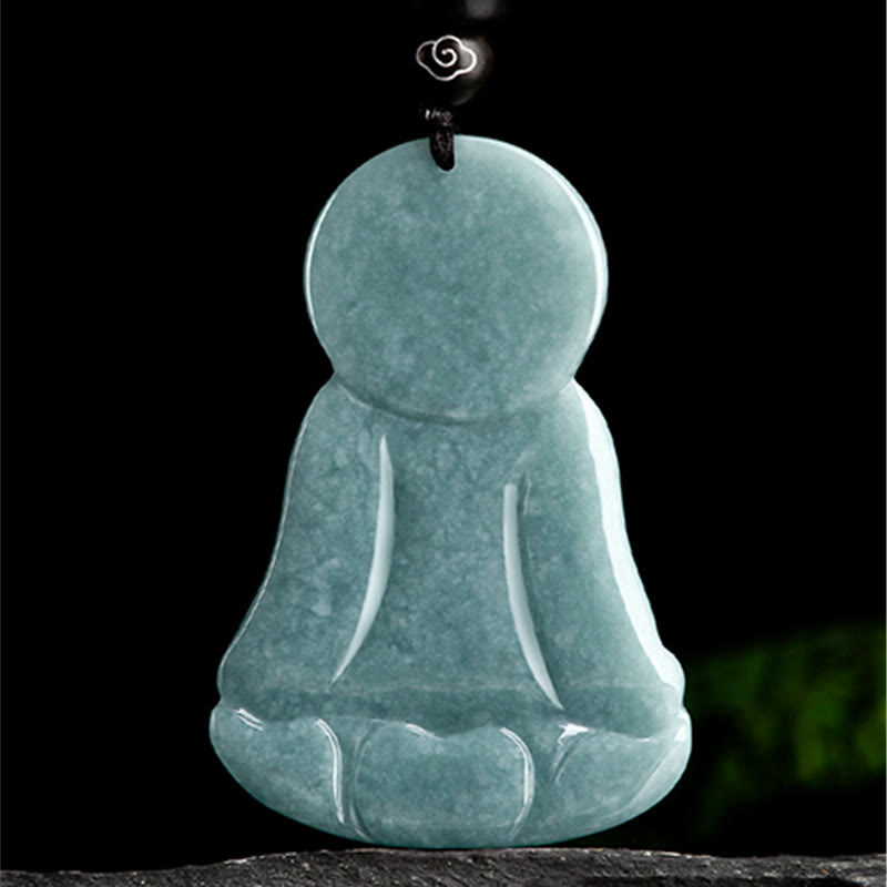 Wear FengShui Amitabha Buddha Natural Jade Lotus Amulet Compassion String Necklace Pendant