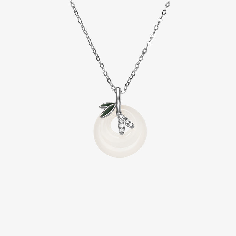 Wear FengShui 925 Sterling Silver Natural Chalcedony Bamboo Leaf Peace Buckle Positive Necklace Pendant