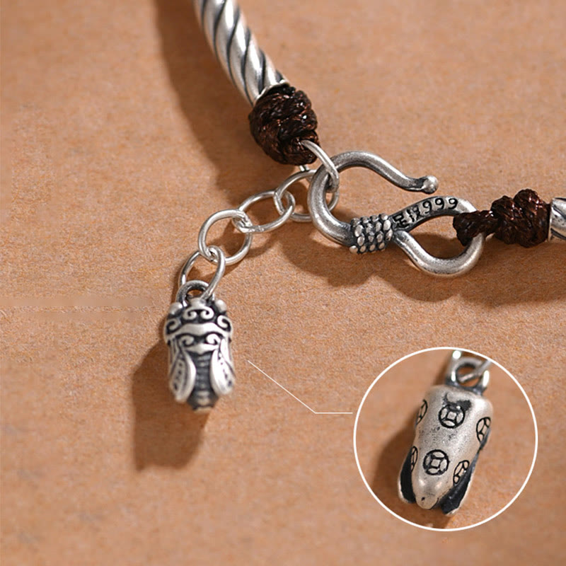 Wear FengShui 999 Sterling Silver Bamboo Pattern Cicada Luck Wealth Bracelet