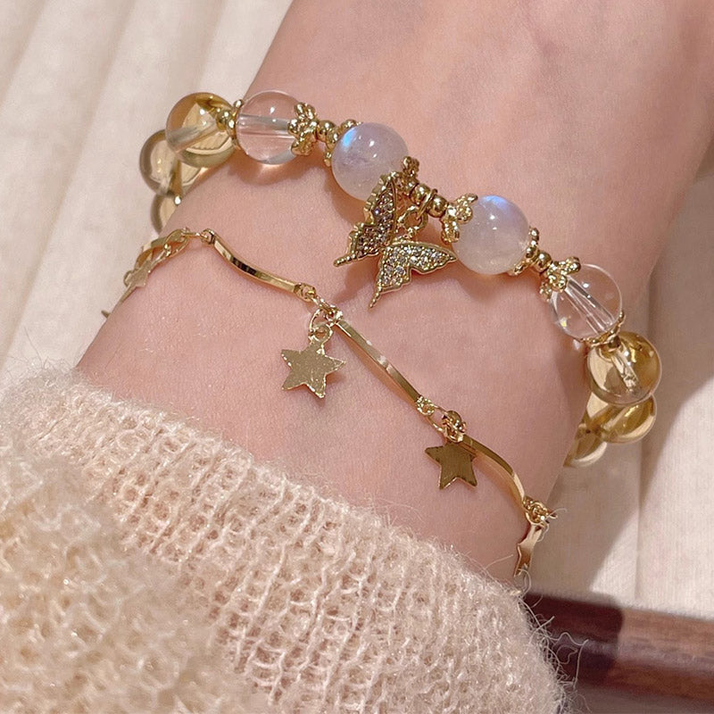Wear FengShui Citrine Moonstone Butterfly Charm Prosperity Protection Bracelet